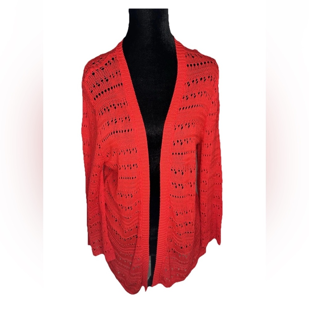 Joseph A ladies red open weave‎ acrylic sweater 90s/Y2K size large colorful